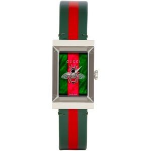 GUCCI Green & Red G-frame Watch In Steel